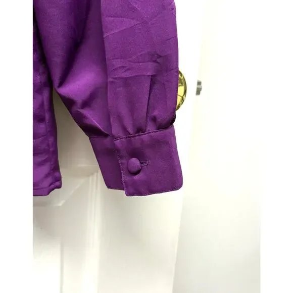 Vintage Sellecca Blouse Purple Padded Shoulders Puff Sleeves V-Neck Size 14 - Picture 4 of 7